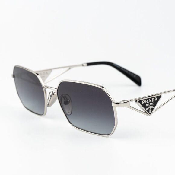 Prada Women Sunglasses Silver Grey Gradient Geometric PRA51S 1BC90A BRAND NEW - Picture 1 of 11